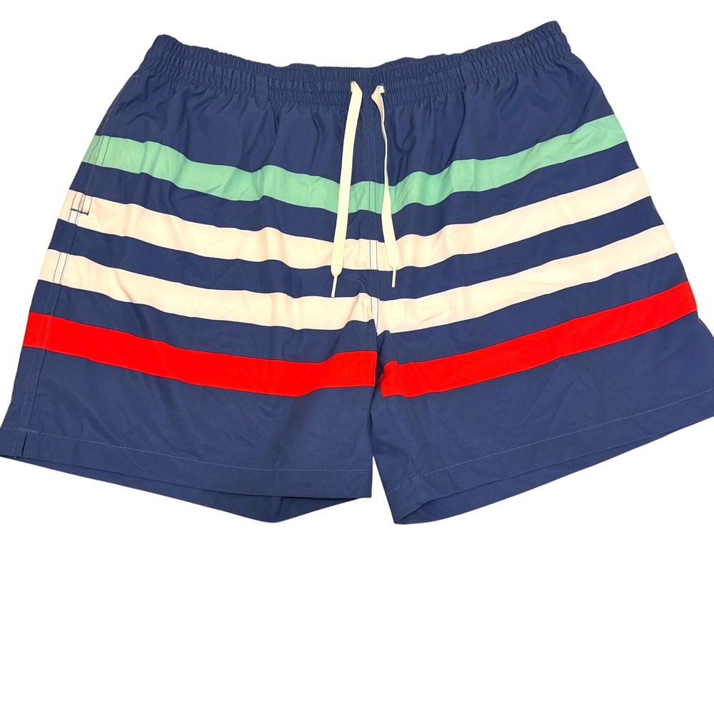 Chubbies Mens 2XL Striped Swim Trunks Navy Blue Mint Red 5.5 Inseam Board Shorts
